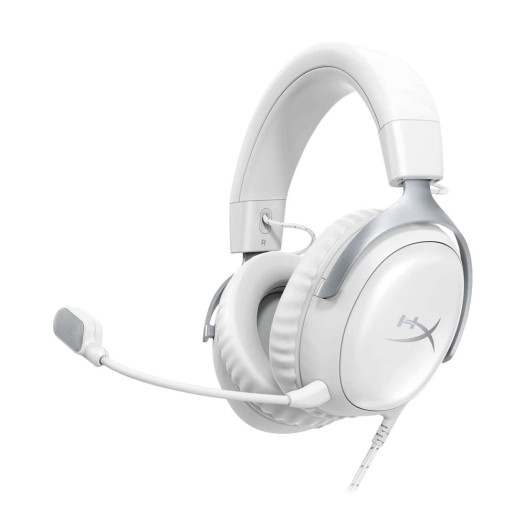 HyperX Cloud III – Wired Gaming Headset, PC, PS5, Xbox Series X|S, Angled 53mm Drivers, DTS, Memory Foam, Durable Frame, Ultra-Clear 10mm Mic, USB-C, USB-A, 3.5mm – White